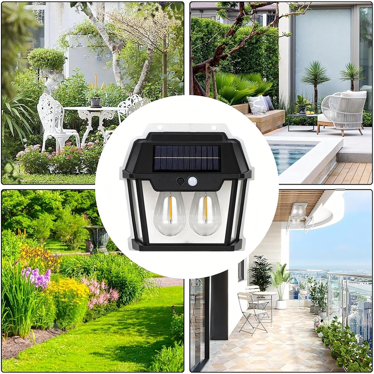 Lampa Solarna Led Podwójna Kinkiet Ogrodowy Elewacyjny z Czujnikiem Ruchu  (7)