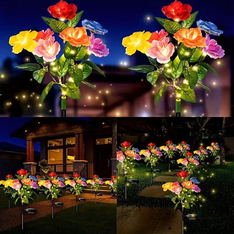 2 x Lampa Solarna Ogrodowa Wbijna Kwiat Róż Róży Ozdoba Kwiaty Solarne Led (4)