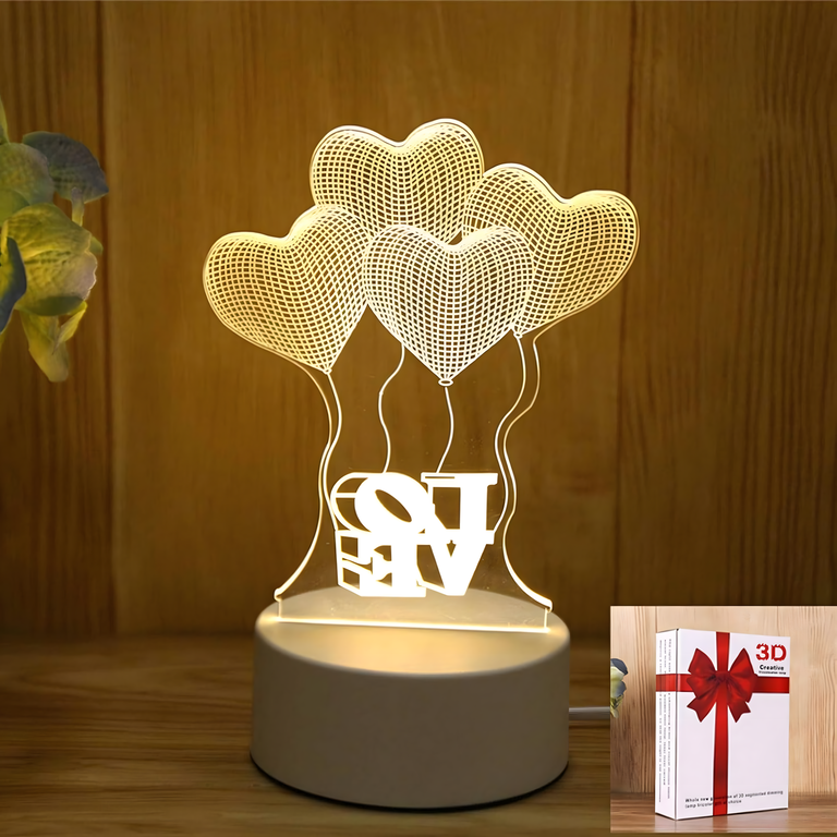 Lampka Nocna Love Serca 3D Illusion do Sypialni dla Dzieci Prezent USB (10)