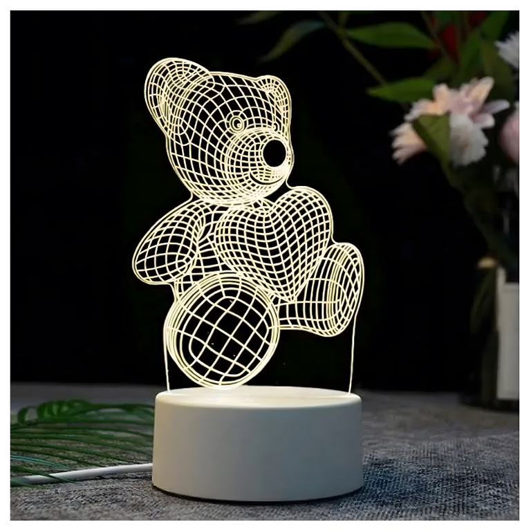 Lampka Nocna Prezent Miś 3D Illusion do Sypialni dla Dzieci Biurkowa USB (1)