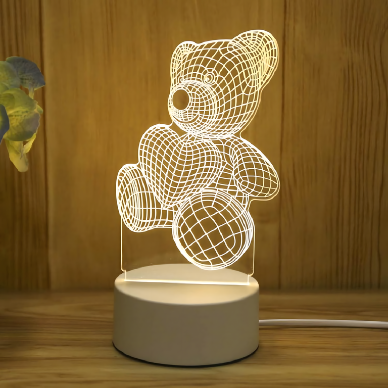 Lampka Nocna Prezent Miś 3D Illusion do Sypialni dla Dzieci Biurkowa USB (9)