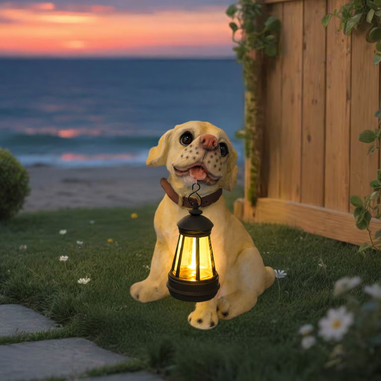 Lampa Lampka Solarna Ogrodowa Ozdobna Ozdoba Pies z Lampionem Led Dekoracja (12)