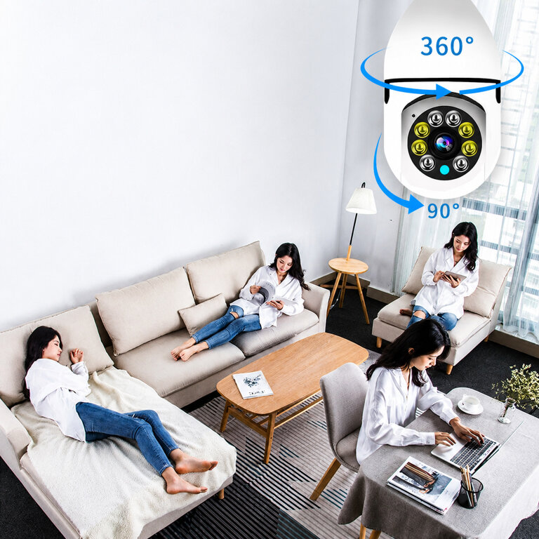 Kamera IP Bezprzewodowa WiFi Żarówka E27 30W do Monitoringu Domu Niania  (13)