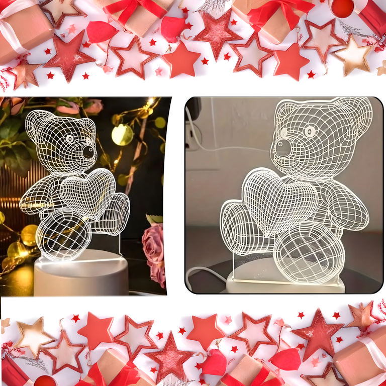 Lampka Nocna Prezent Miś 3D Illusion do Sypialni dla Dzieci Biurkowa USB (8)