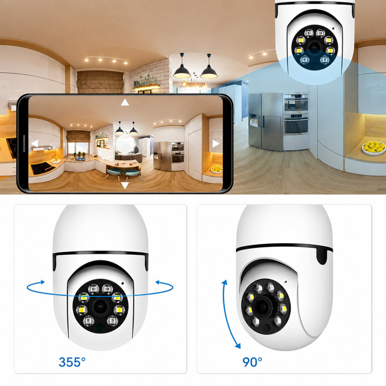 Kamera IP Bezprzewodowa WiFi Żarówka E27 30W do Monitoringu Domu Niania  (11)