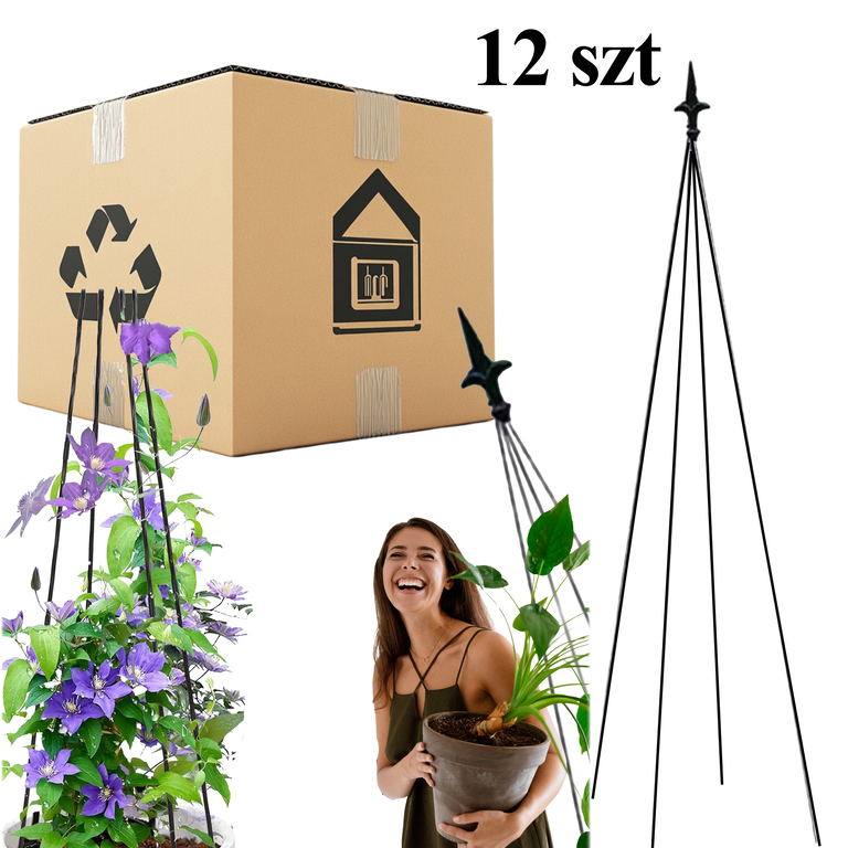 12x Podpora Pergola Ogrodowa Tarasowa na KWiaty Stojak Metalowy Roślin 150 cm (1)