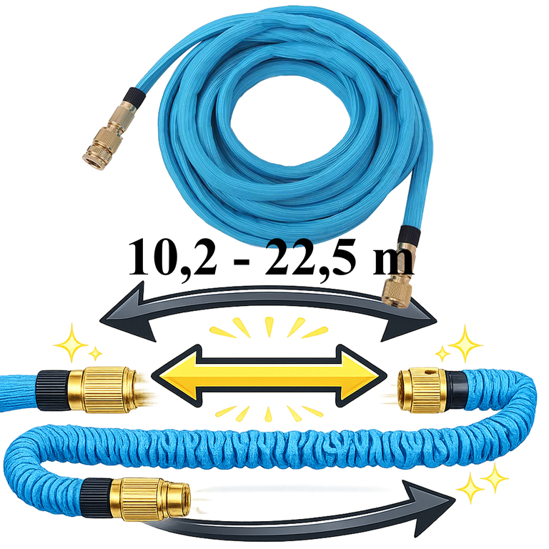 Wąż Ogrodowy Elestyczny Rozciągliwy 10,2-22,5m Złączki 1/2 3/4 Premium Mocny (7)