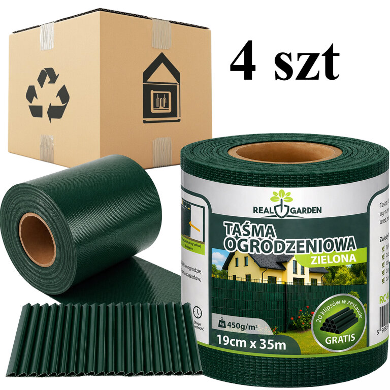 4 x Taśma Ogrodzeniowa 19cm x 35m Osłona Panelowa na Ogrodzenie Płot UV Zielona (1)