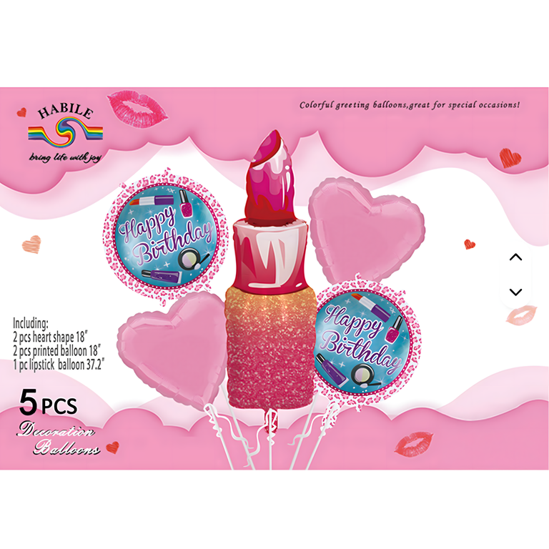 Zestaw Balonów Urodzinowych Dla Dziewczyn Szminka Usta Happy Birthday 5szt (5)