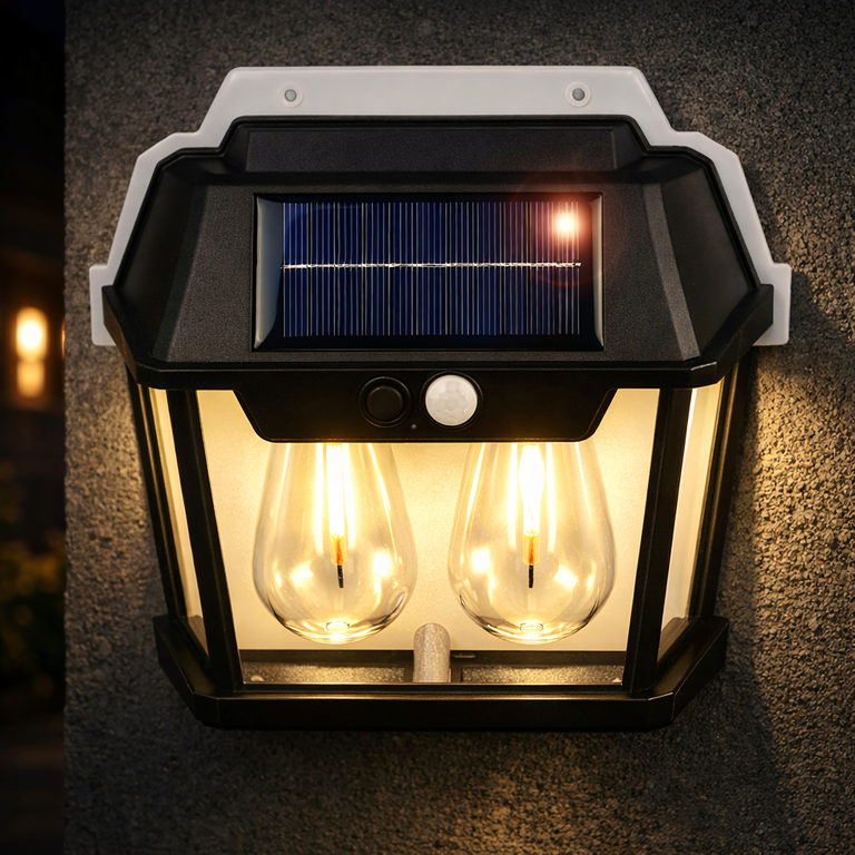 Lampa Solarna Led Podwójna Kinkiet Ogrodowy Elewacyjny z Czujnikiem Ruchu  (15)