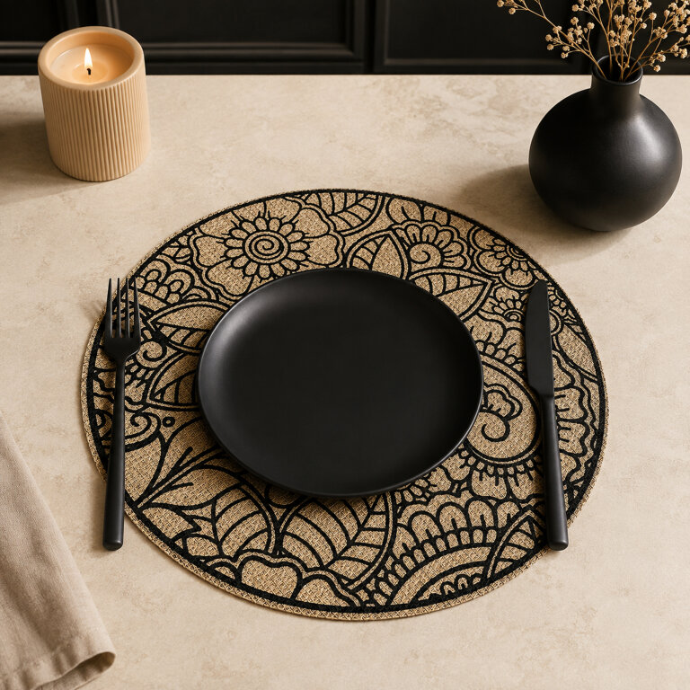 Podkładka Mata na Stół Blat pod Talerz Stołowa Okrągła Boho Ochronna 38 cm (8)