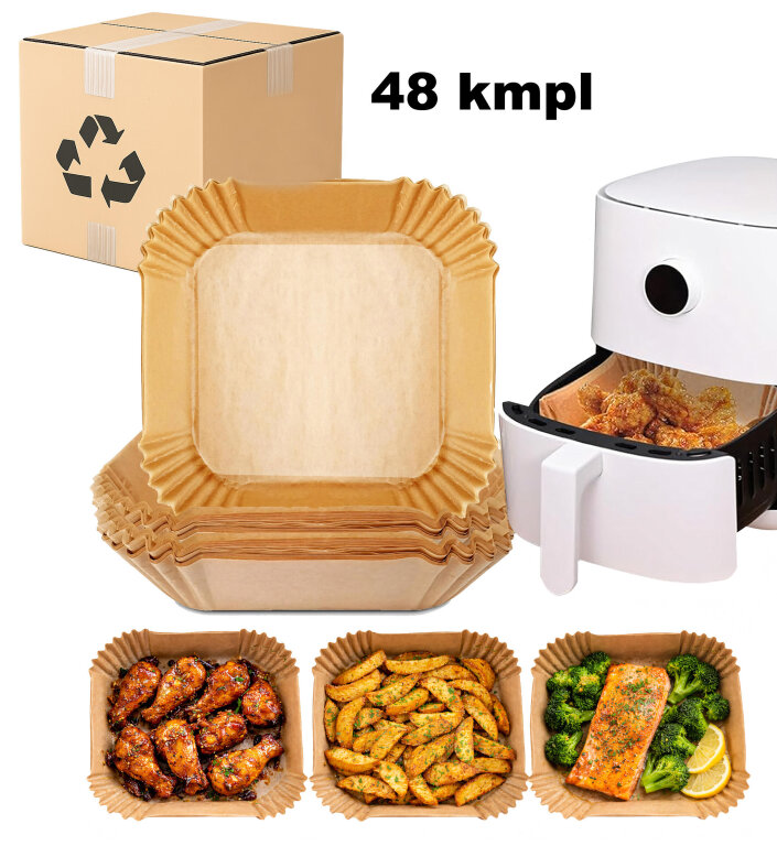 48 x Wkład Air Fryer Papier Wkłady Papierowe do Frytkownicy Beztłuszczowej 20x20cm  100szt. (1)