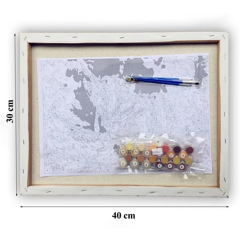 MALOWANIE PO NUMERACH OBRAZ Z RAMĄ  DIY ZESTAW PĘDZLE FARBY PŁÓTNO 30x40 (4)
