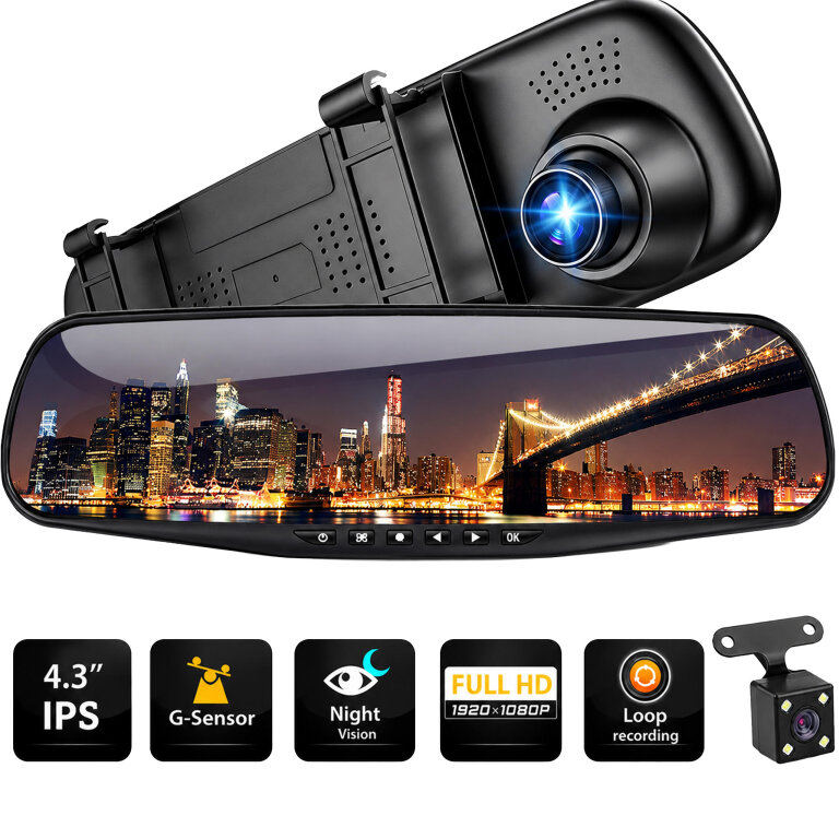 Wideorejestrator Kamera Samochodowa Lusterko Rejestrator Przód Tył Full HD (7)