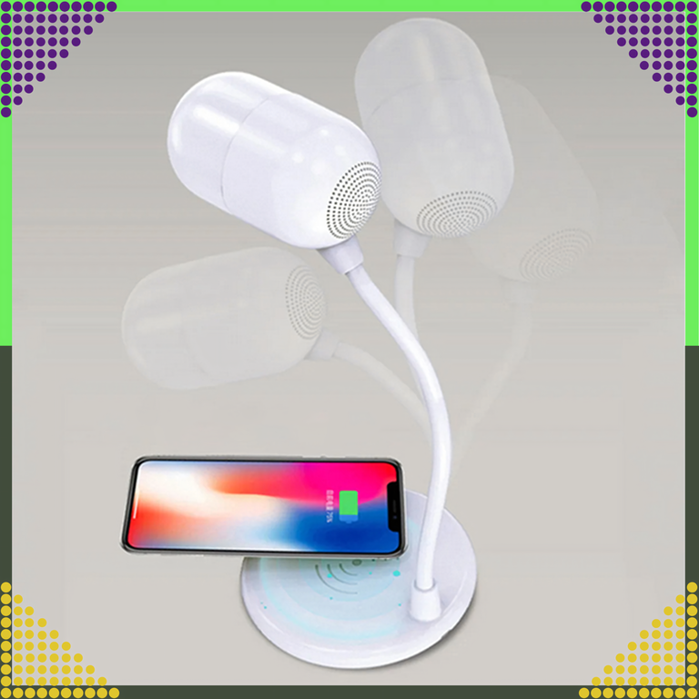Lampka Biurkowa Nocna Ładowarka Indukcyjna Głośnik Bluetooth Szkolna Nauka (10)