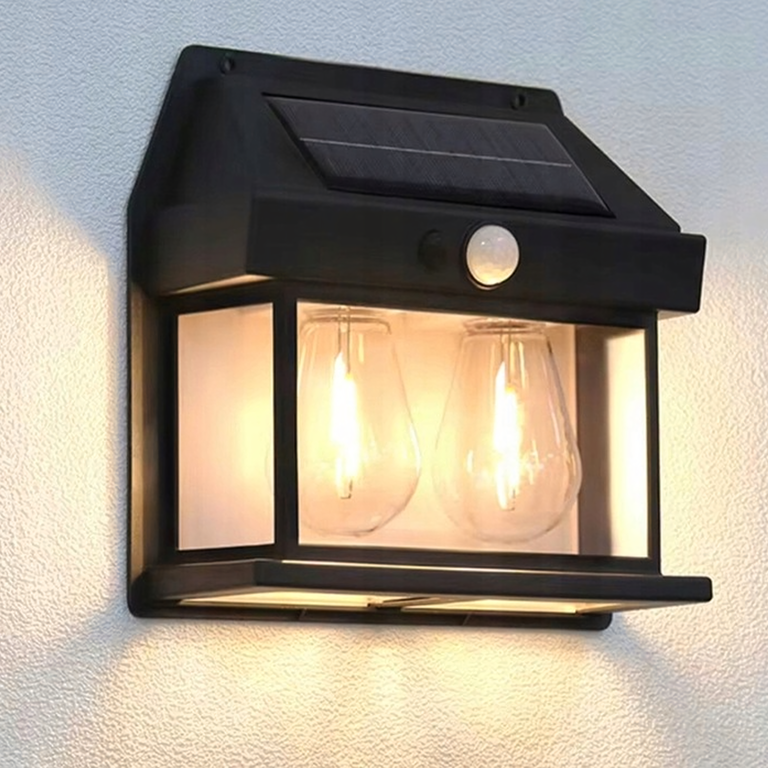 Lampa Solarna Led Podwójna Kinkiet Ogrodowy Elewacyjny z Czujnikiem Ruchu  (13)