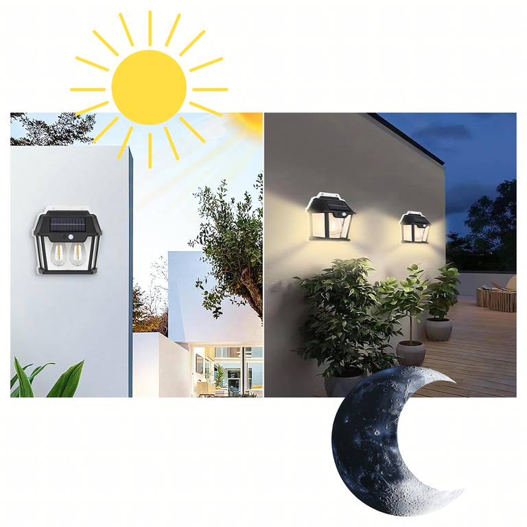 Lampa Solarna Led Podwójna Kinkiet Ogrodowy Elewacyjny z Czujnikiem Ruchu  (8)