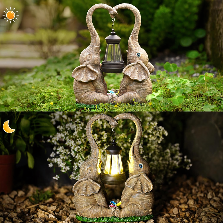 Figurka Lampka Lampa Ozdoba Ogrodowa Solarna Led Słoń Słonik z Lampionem  (14)