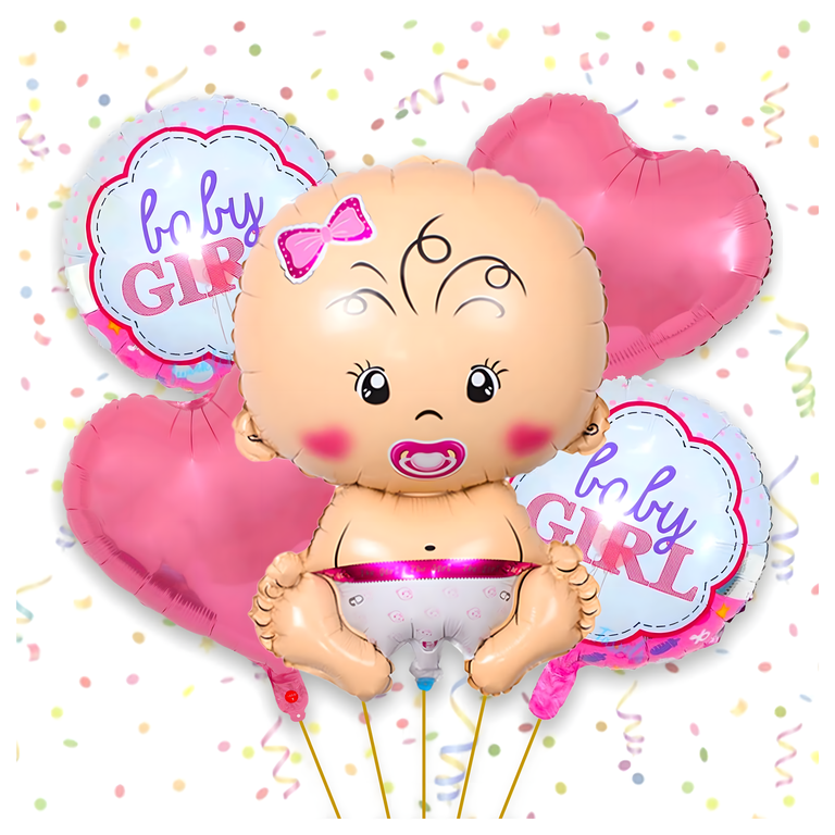 Balony na Baby Shower Bobas Dziewczynka Baby Girl Zestaw 5 szt Gwiazdki  (2)