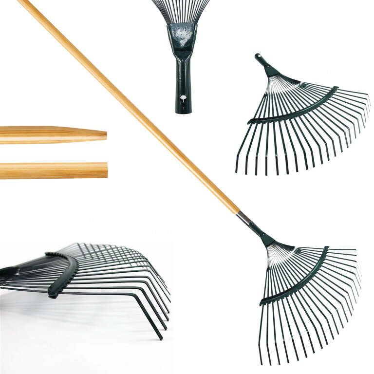 Grabie do Liści Trawy Wachlarzowe 42cm Ogrodowe z Trzonkiem Drewnianym 120cm (1)