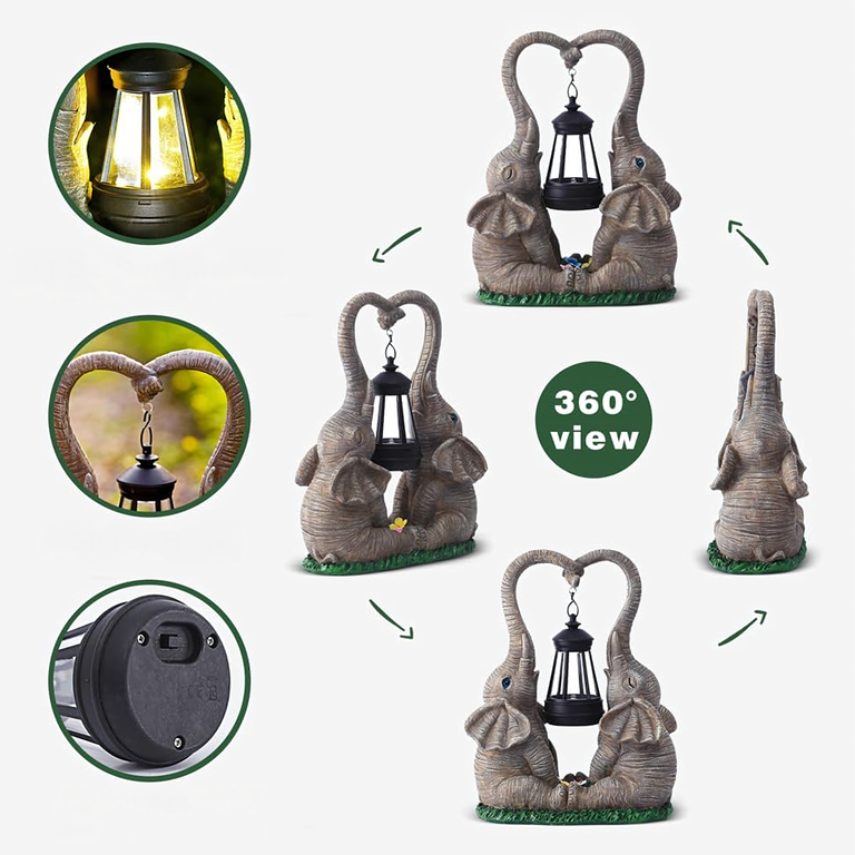 Figurka Lampka Lampa Ozdoba Ogrodowa Solarna Led Słoń Słonik z Lampionem  (4)