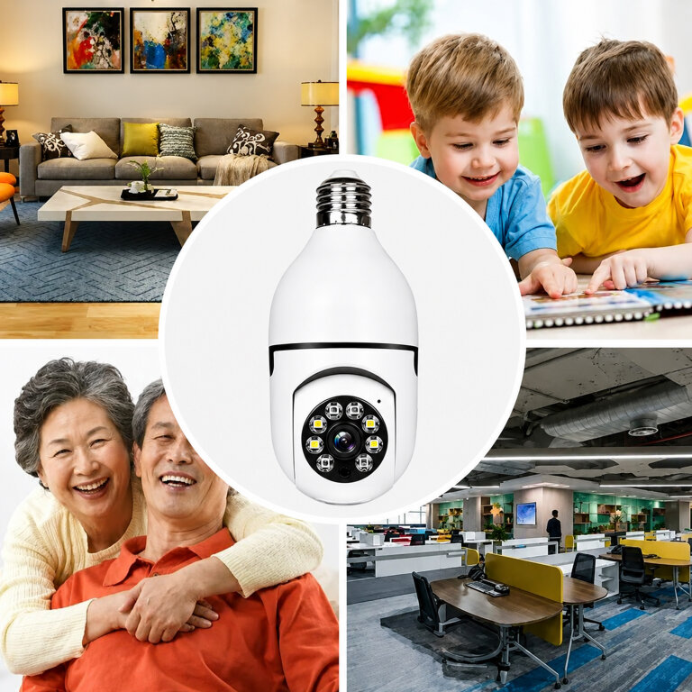 Kamera IP Bezprzewodowa WiFi Żarówka E27 30W do Monitoringu Domu Niania  (9)