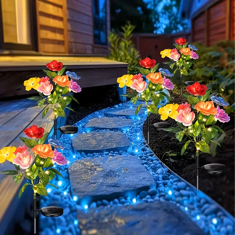 2 x Lampa Solarna Ogrodowa Wbijna Kwiat Róż Róży Ozdoba Kwiaty Solarne Led (15)