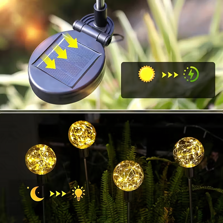 Lampy Lampki Solarne Ogrodowe Wbijane Lampa Led Kula Wodoodporne 4 szt  (5)
