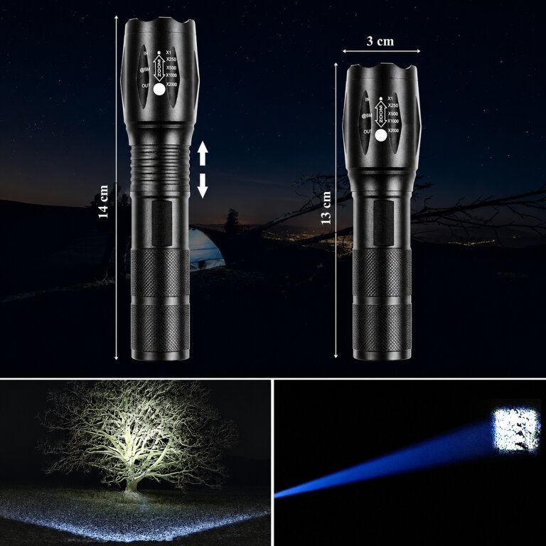 Latarka Taktyczna Led T6 Wodoodporna Wojskowa 10W 200Lm Mocna Zoom 300m (9)