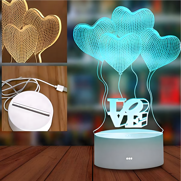 Lampka Nocna Love Serca 3D Illusion do Sypialni dla Dzieci Prezent USB (11)