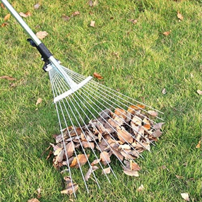 Grabie Metalowe Ogrodowe Wachlarzowe do Liści Trawy z Trzonkiem Regulowane  (9)