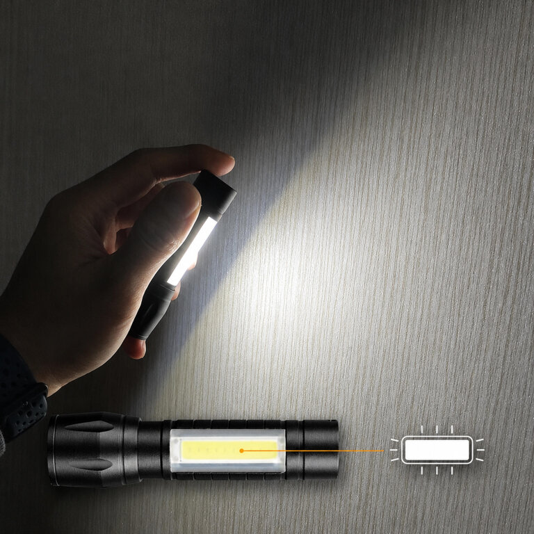 Latarka Taktyczna Mocna LED COB USB Wojskowa Akumulatorowa Etui Lampka Zoom (12)