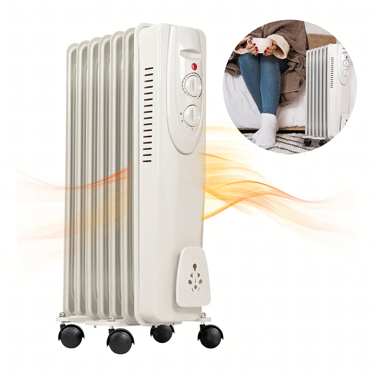 Grzejnik Olejowy Elektryczny Termostat Energooszczędny 1500W 7 Żebrowy Duży (5)