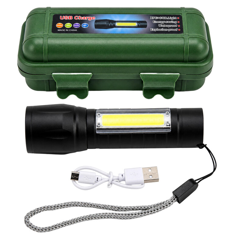 Latarka Taktyczna Mocna LED COB USB Wojskowa Akumulatorowa Etui Lampka Zoom (2)