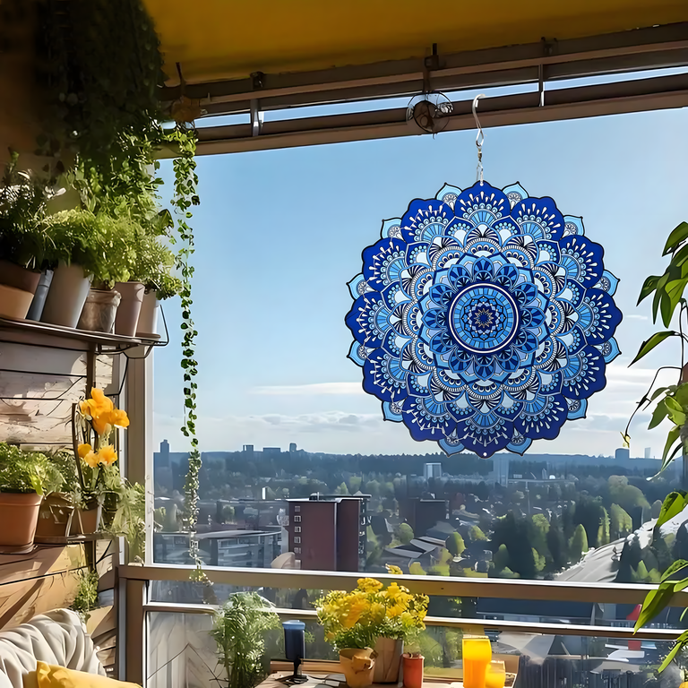 Wisząca Błystka Ozdoba Łapacz Wiatrowa 12” Mandala 3D do Ogrodu Pokoju  (12)