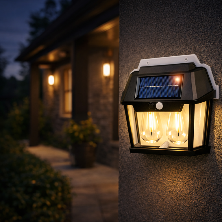 Lampa Solarna Led Podwójna Kinkiet Ogrodowy Elewacyjny z Czujnikiem Ruchu  (16)