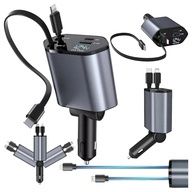 Ładowarka Samochodowa USB C IOS Przegub Zwijak 100W Szybkie Ładowanie 80 cm