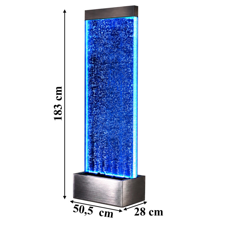 Wolnostojąca Ściana Ścianka Wodna Bąbelkowa Fontanna LED RGB 183x50,5x28cm (5)