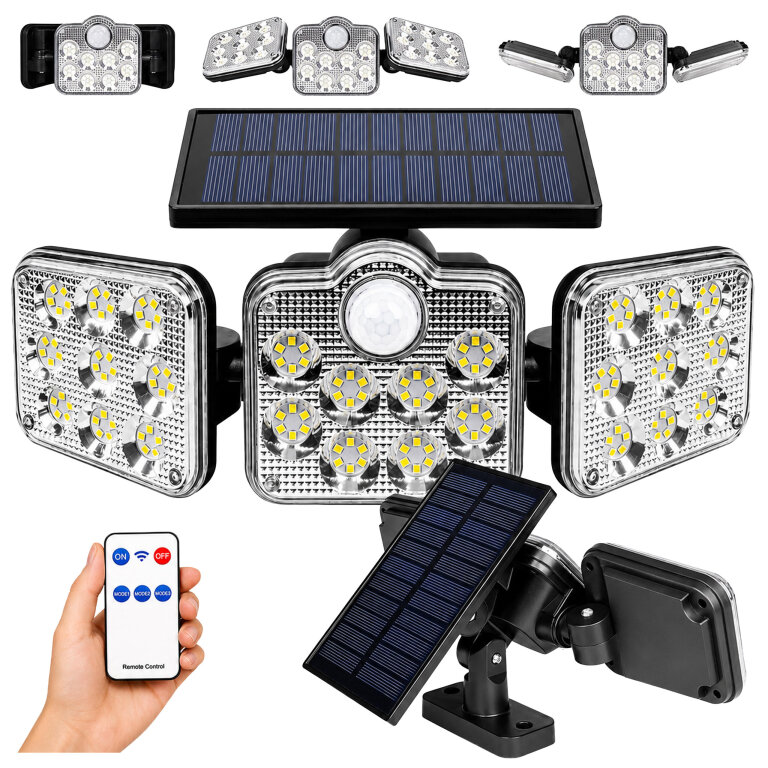 Lampa Solarna Ogrodowa 138 Led Zewnętrzna z Czujnikiem Ruchu Zmierzchu Pilot (1)