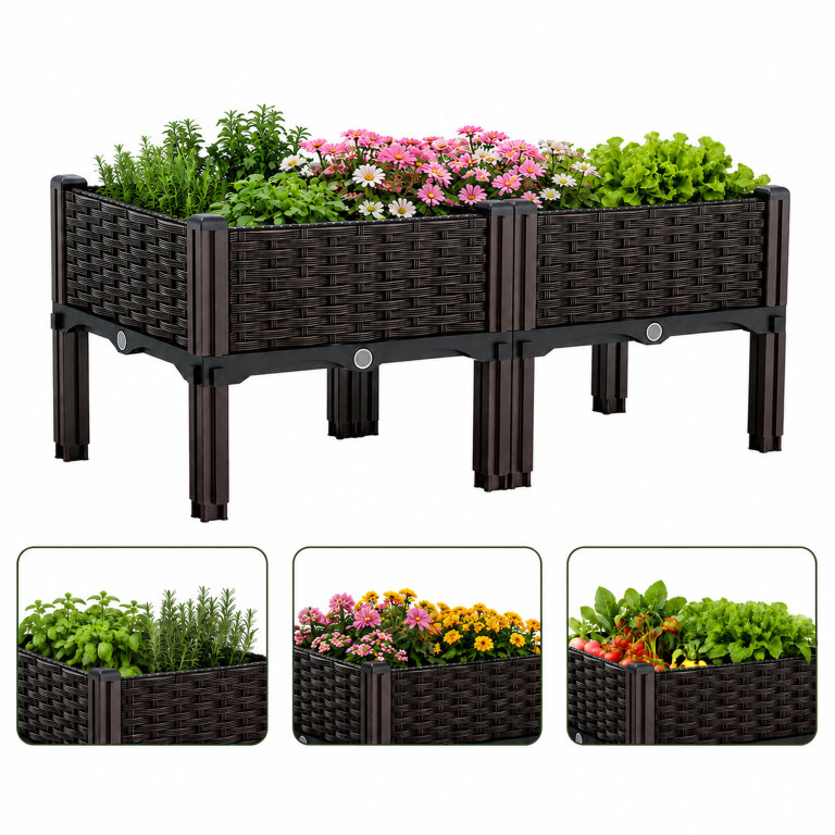 72 x Podwyższona Donica Ogrodowa do Kwiatów Warzyw Modułowa 80x40x38cm Brązowa (8)