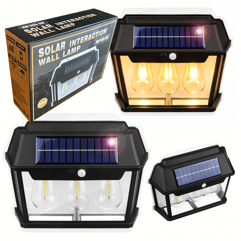 Lampa Solarna Led Potrójna Kinkiet Ogrodowy Elewacyjny z Czujnikiem Ruchu 