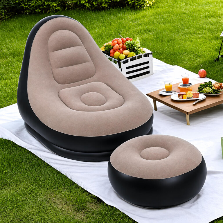 240x Fotel Leżak Ogrodowy Plażowy Dmuchany na Plażę Kamping z Podnóżkiem Pufą (5)