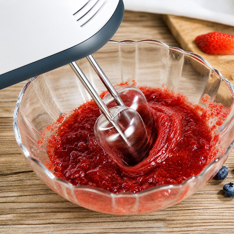 Robot Kuchenny Mikser Ręczny Mocny z Stalową Misą 7 Prędkości 100W Końcówki (14)