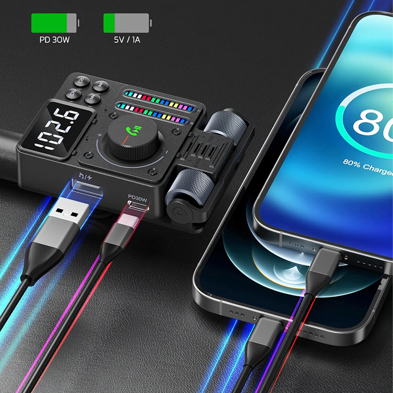 Transmiter Samochodowy Nadajnik Radio Fm Bluetooth 5.3 PD 30W Ładowarka  (14)