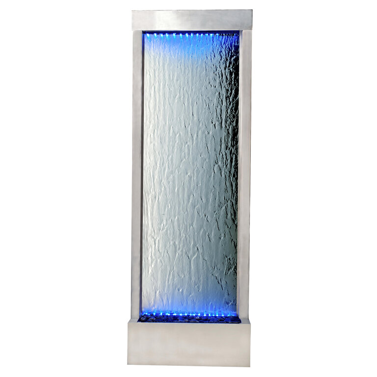 Fontanna Ściana Kaskada Wodna Ogrodowa Podświetlana LED Szklana 150x45cm  (3)