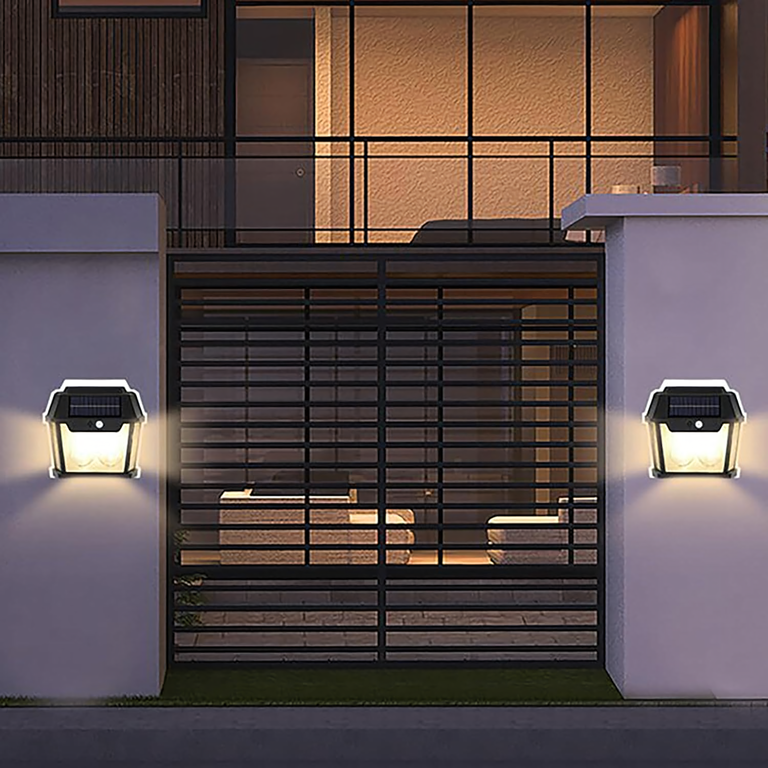 Lampa Solarna Led Podwójna Kinkiet Ogrodowy Elewacyjny z Czujnikiem Ruchu  (10)