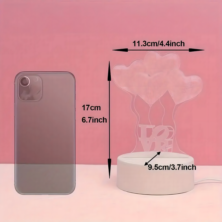 Lampka Nocna Love Serca 3D Illusion do Sypialni dla Dzieci Prezent USB (5)